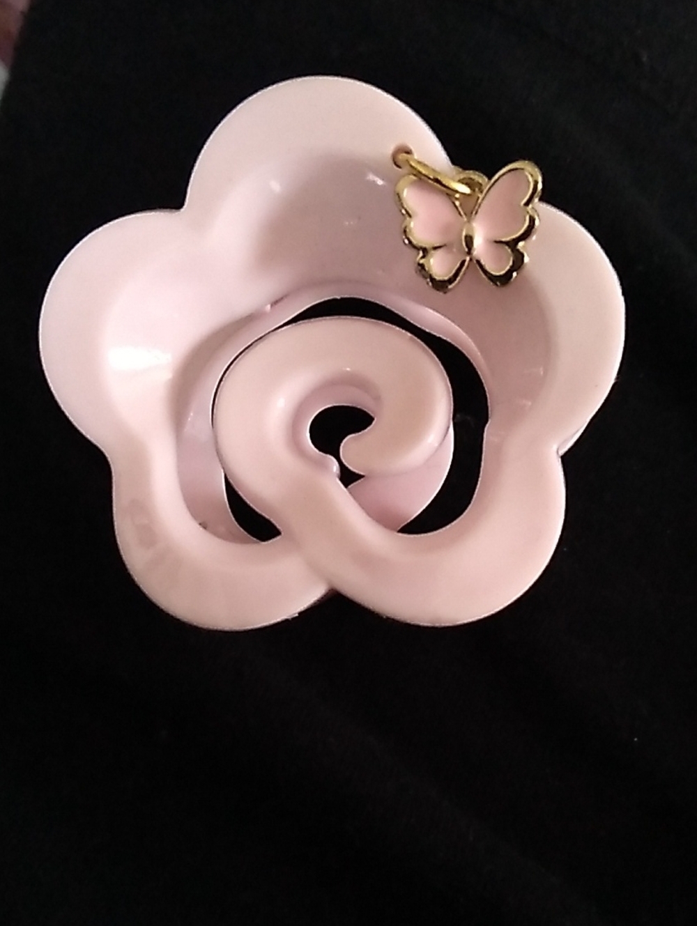 Pink Enamel Flower Brooch with Butterfly Accent